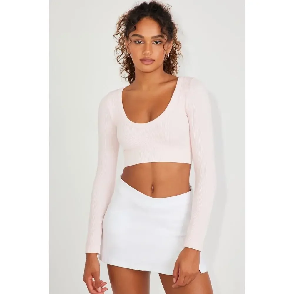 Garage Sonia Seamless Long Sleeve Cropped Top Chalk Pink Women’s Size Medium